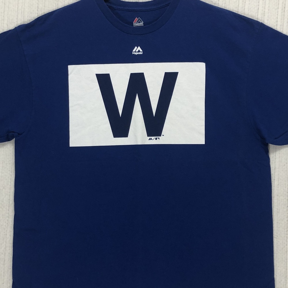 Majestic Chicago Cubs Win Flag T-Shirt Mens 2XL Blue Short Sleeve MLB‎ Baseball